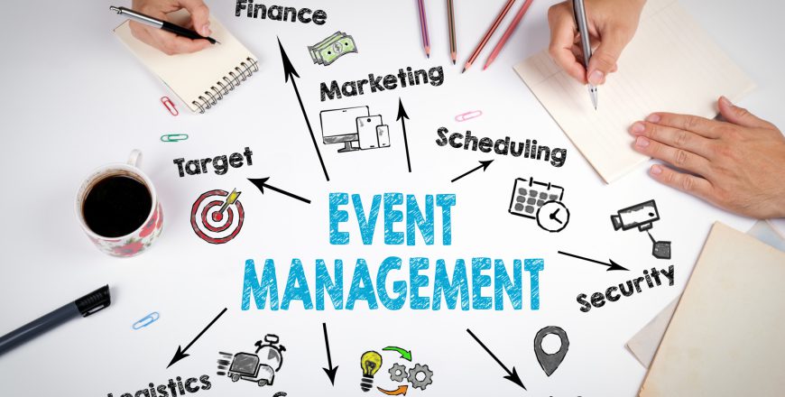 Event management Concept. The meeting at the white office table.